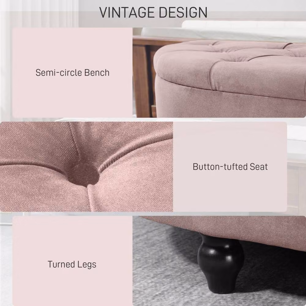 Wyld Haus Rafili Pink Velvet Semi Circle Storage Bench with Tufted Seat – 6