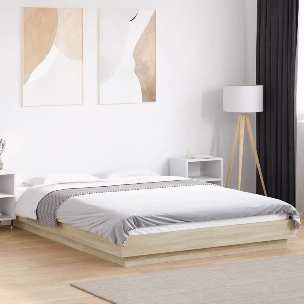 Berkfield Home Modern Bed Frame in Sonoma Oak and Beige, W/D/H: 120 x 200 cm – 2