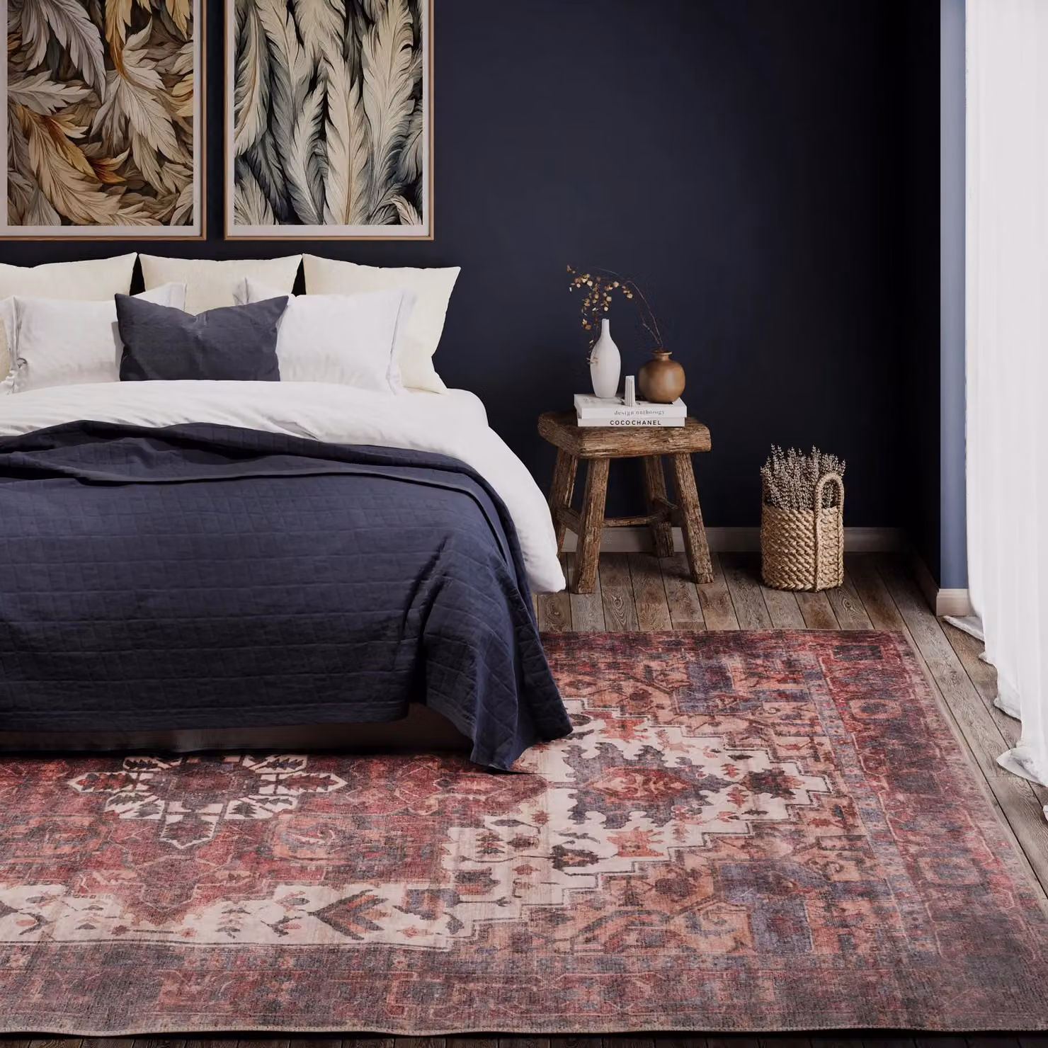 Kukoon Plum Distressed Vintage Living Room Area Rug in Red, W: 240 cm, D: 330 cm – 4