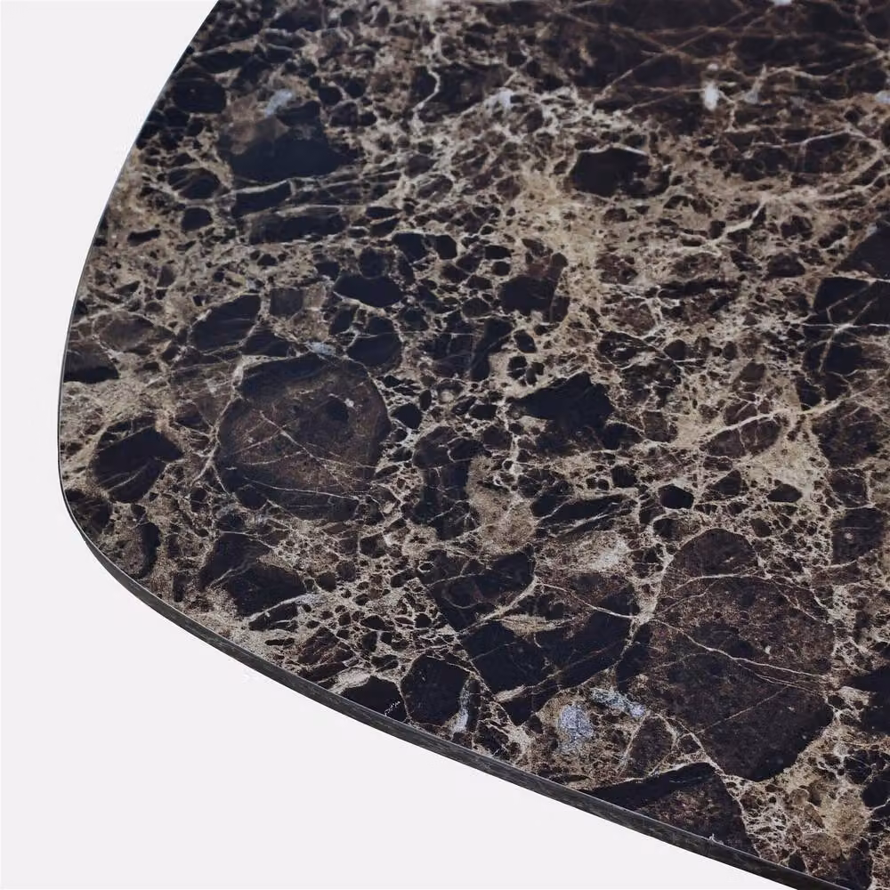 OHS Madison Ribbed Oval Coffee Table in Brown with Marble Stone Effect – 3