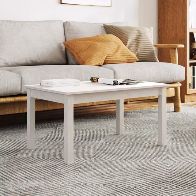 Berkfield Home White Solid Wood Pine Coffee Table W: 80 cm, D: 50 cm, H: 40 cm