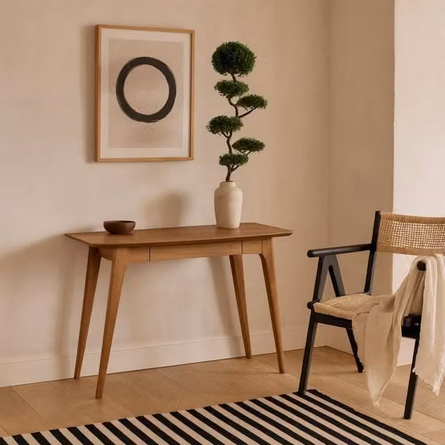 Wyld Haus Milan Oak Writing Desk in Brown with Integrated Drawer, W/D/H: 105 x 45 x 74 cm