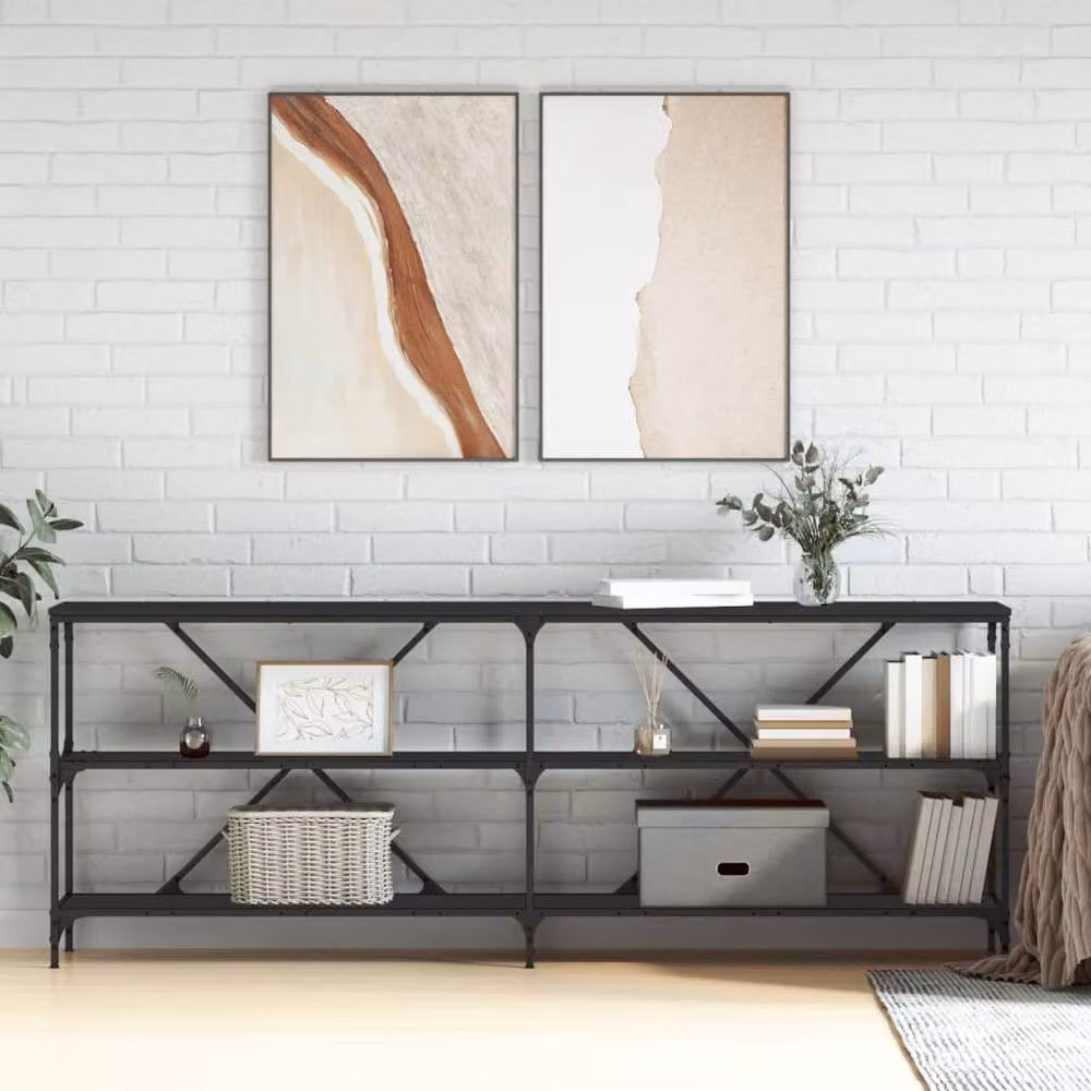 Berkfield Home Black Decorative Console Table with Engineered Wood and Iron, W/D/H: 200 x 30 x 75 cm – 1