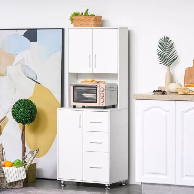 HOMCOM Modern Kitchen Storage Cupboard with Open Countertop in Matt White