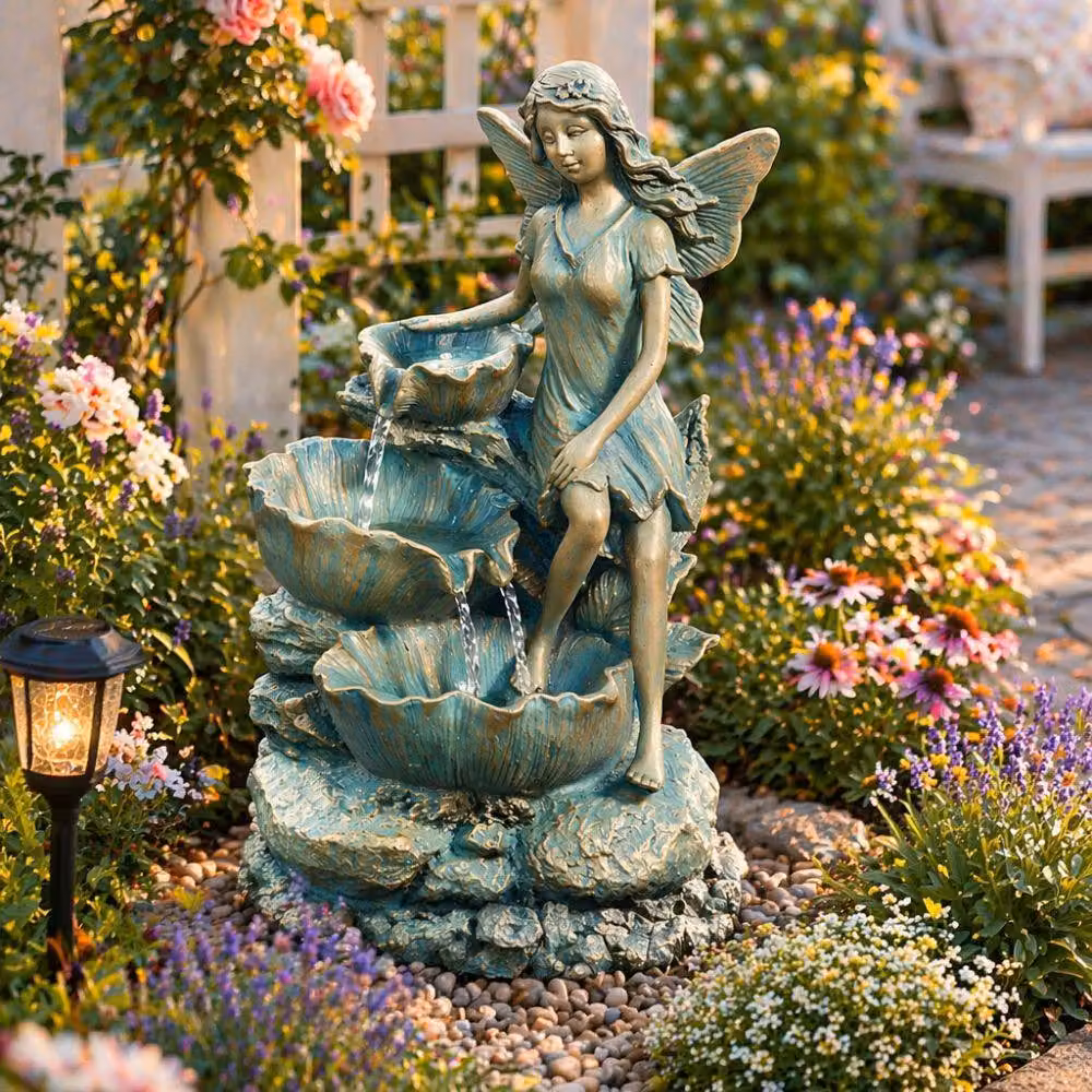 Marco Paul Solar Fairy Falls Cascade Water Fountain in Turquoise and Multicolour Stone Effect – 3