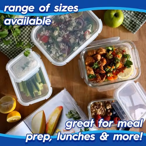 Harbour Housewares 640ml Glass Food Storage Container with Airtight Clip Lid, Transparent and White, Leakproof and Microwave Safe – 4