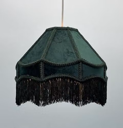K LIVING Classic Green Fabric Cone Lamp Shade with Tassels, Diameter: 30.48 cm