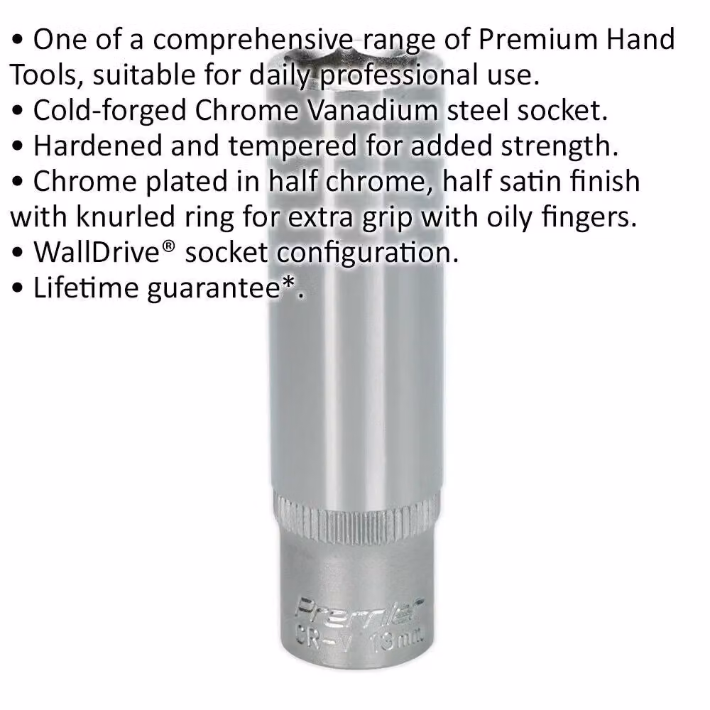 Loops 13mm Deep Drive Socket, 3/8 inch Square Drive, Silver Chrome Vanadium Steel – 2