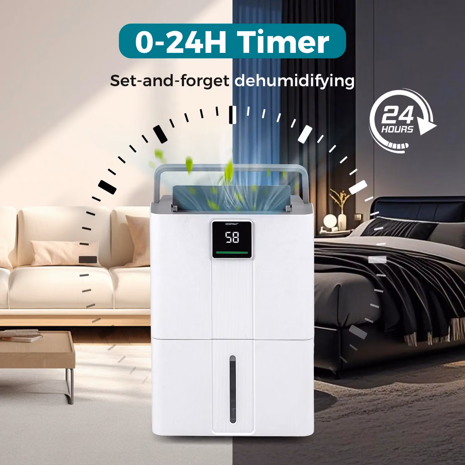 Costway Portable Dehumidifier in White with 3 Modes and 40L Capacity – 5