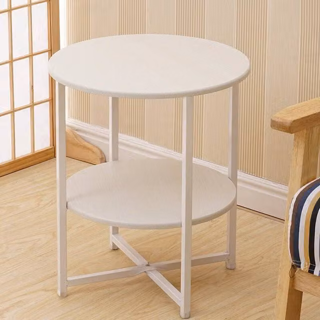 FORGEVIO White Round 2-Tier Modern Side Table and Coffee Table