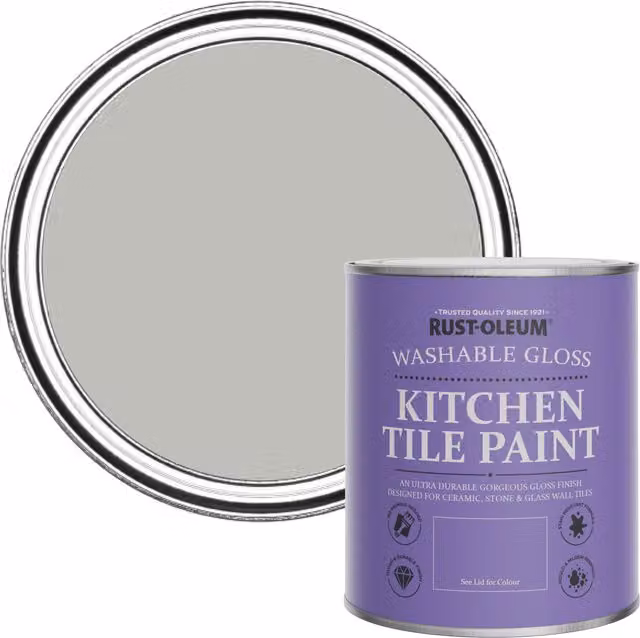 Rust-Oleum Water-Based Kitchen Tile Paint in Gloss Finish, Grey, 0.75 l