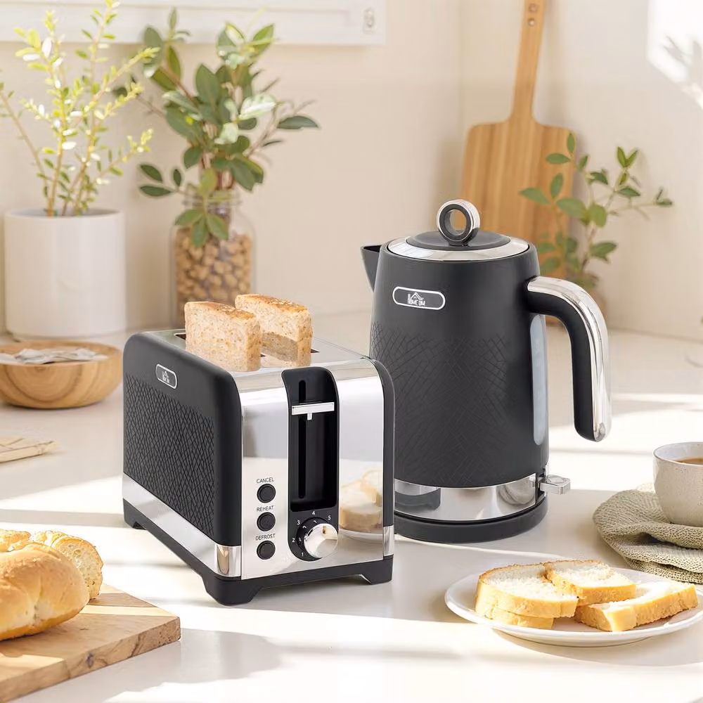 HOMCOM Black Rapid Boil Kettle and Toaster Set with Otter Thermostat – 2