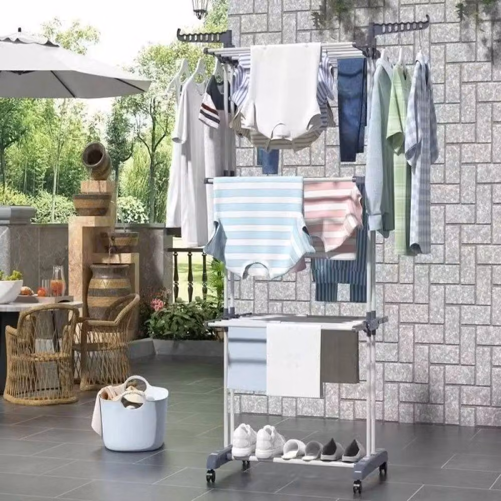 NESTLUNE 4 Tier Folding Clothes Airer Drying Rack in Silver, W: 100 cm, D: 15 cm, H: 75 cm – 3