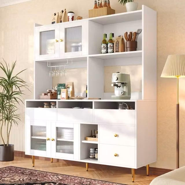 STILVORA Modern White Sideboard with Glass Doors and Wine Rack, Width: 145 cm – 1