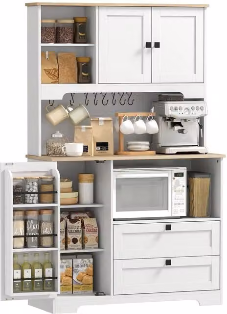 HOMCOM Modern White Kitchen Cupboard Tall Unit with 2 Cabinets and 2 Drawers – 1