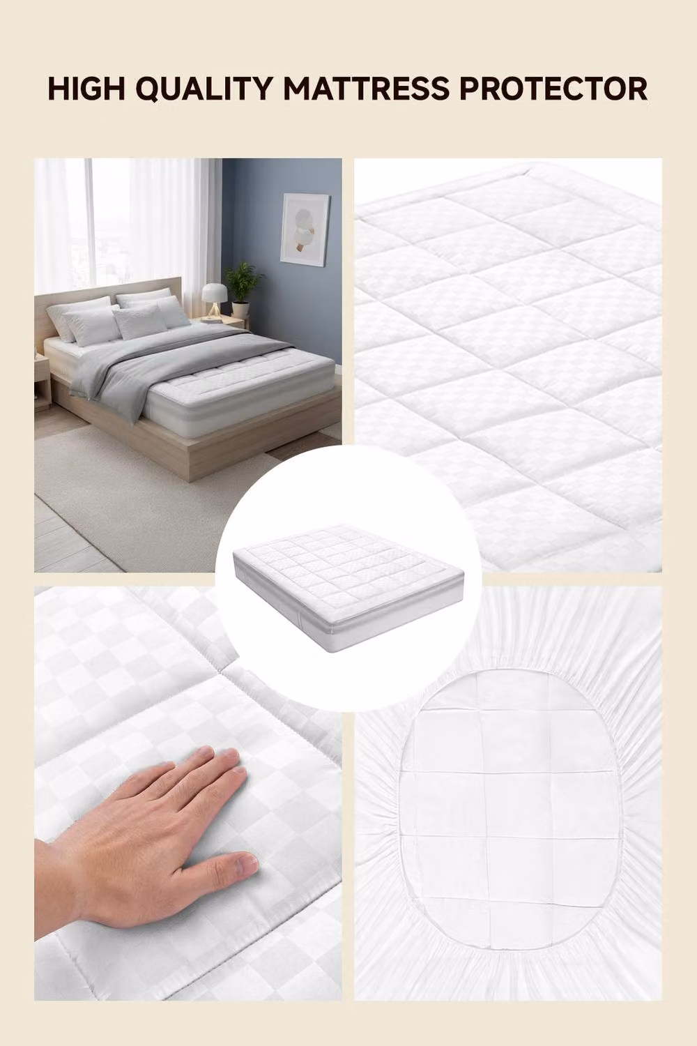 Living and Home Soft and Breathable Checkerboard Fitted Mattress Protector in White, Small Double, 120 x 200 cm – 3