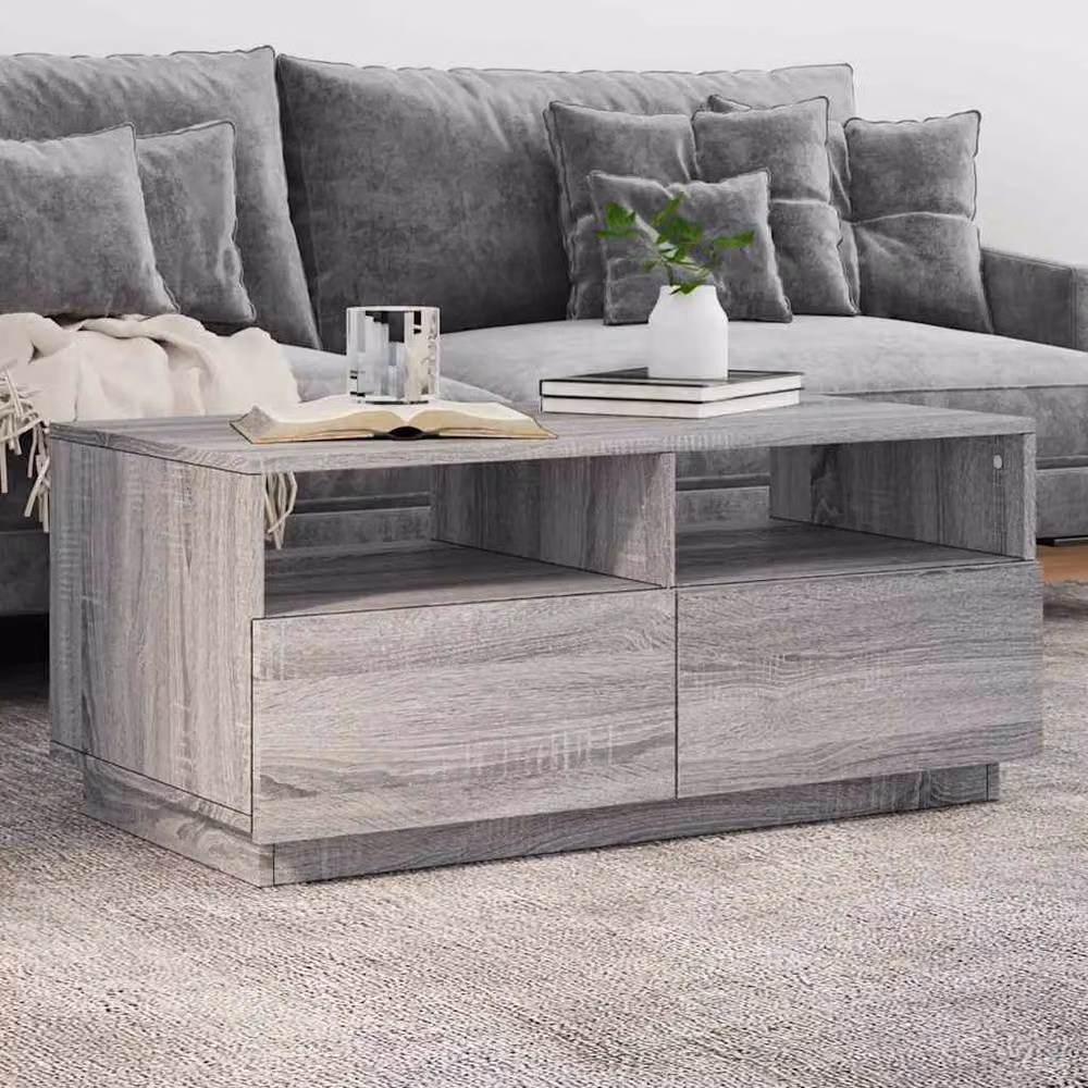 Berkfield Home Modern Rectangular Coffee Table with LED Lights in Grey Sonoma, W/D/H: 90 x 49 x 40 cm – 2