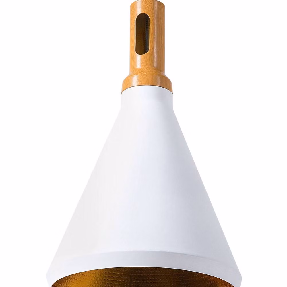 Wyld and Coco Bell Shape Pendant Lamp in White Matte Aluminium with Wood Top and Red Cord – 2