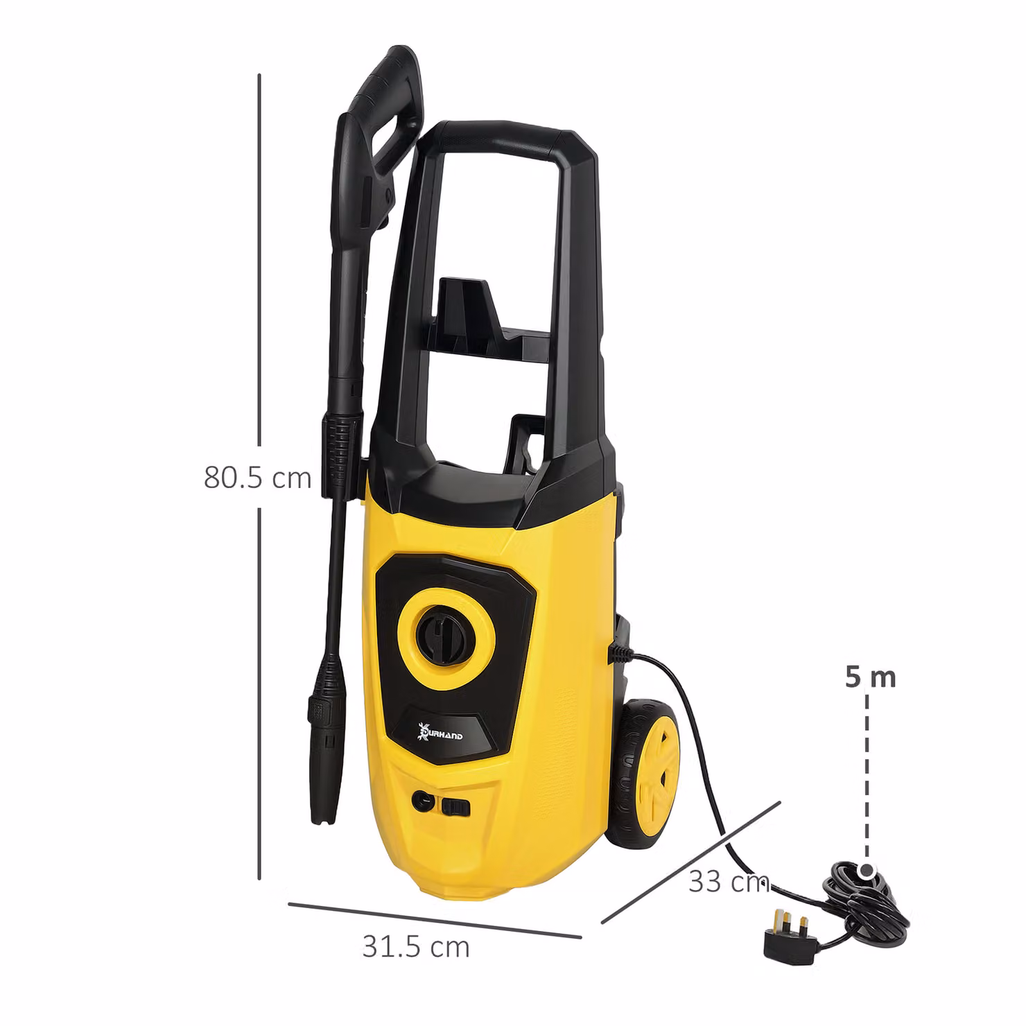 DURHAND 1800W High Pressure Washer, 150 Bar, 510 L/h Flow, Yellow – 3