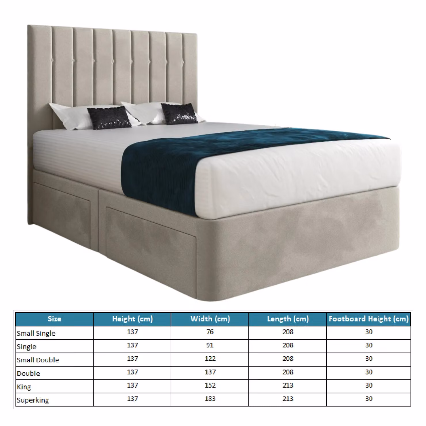 Casani Marcelo Modern Upholstered Velvet Bed Frame with Drawers in Beige, W/D/H: 200 x 200 x 183 cm – 4
