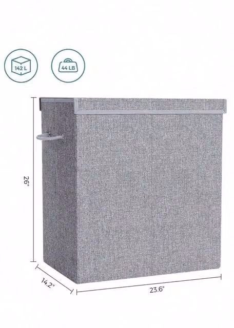 SONGMICS 142L Laundry Basket with Magnetic Lid and Removable Bag, Grey, W/D/H: 36 x 36 x 120 cm