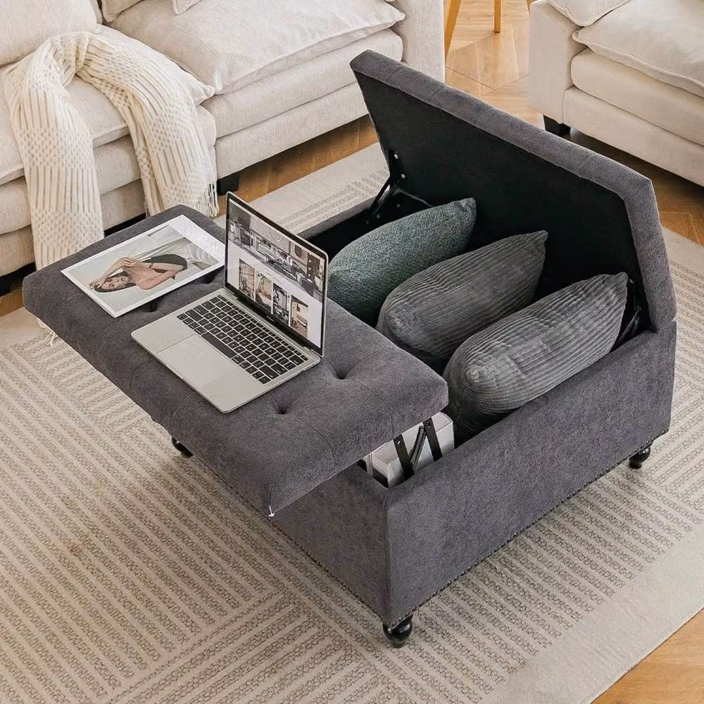 FORGEVIO Grey Multi-Use Fabric Ottoman for Home Seating – 3