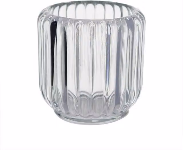 Maeve Clear Rounded Grooved Glass Tealight Holder, 5 Pack