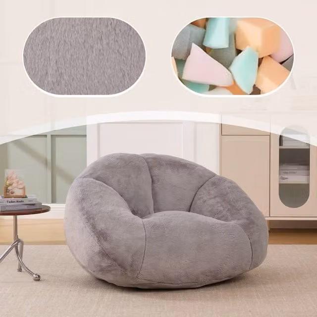 GOMYWAY Grey Shredded Memory Foam Bean Bag Chair with Removable Cover – 1