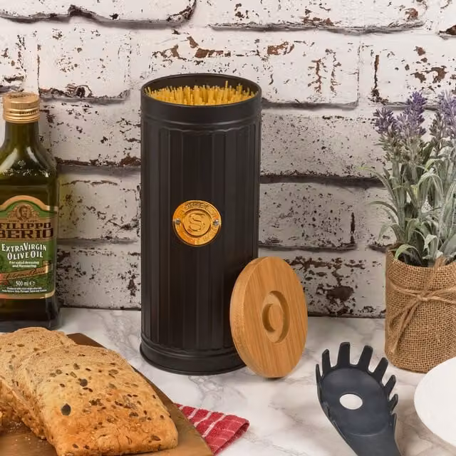 Homiu Ribbed Pasta Jar with Bamboo Lid in Black