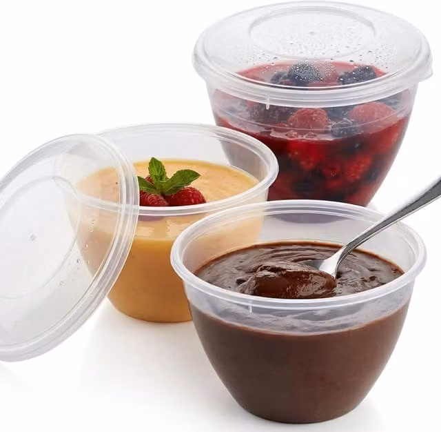 Storm Trading Group Set of 3 Clear Plastic Steam Pudding Bowls with Sealable Clip On Lids, 0.6 l each