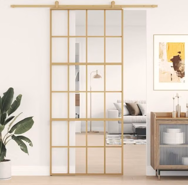 Berkfield Home Modern Sliding Door in Gold with Clear ESG Glass and Aluminium, W: 90 cm, H: 205 cm
