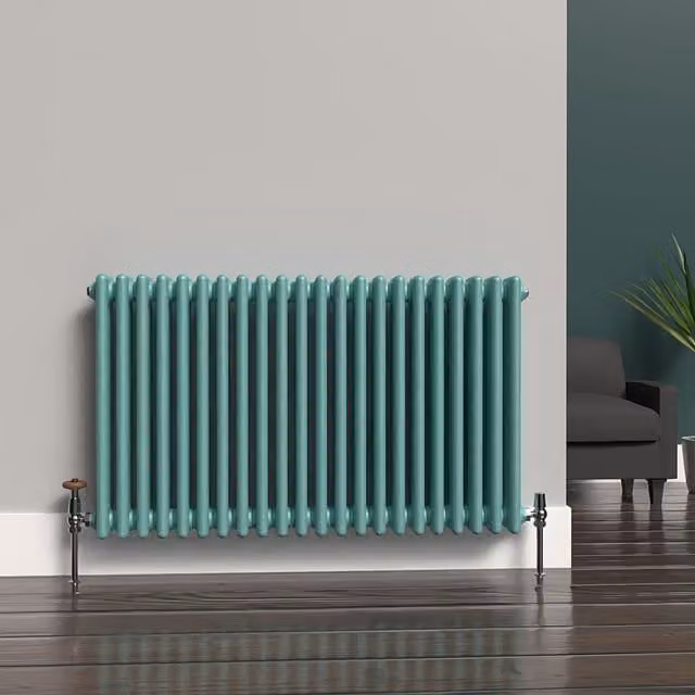 Lux Heat Horizontal 3 Column Steel Radiator in Light Aqua Green, W: 101 cm, H: 60 cm