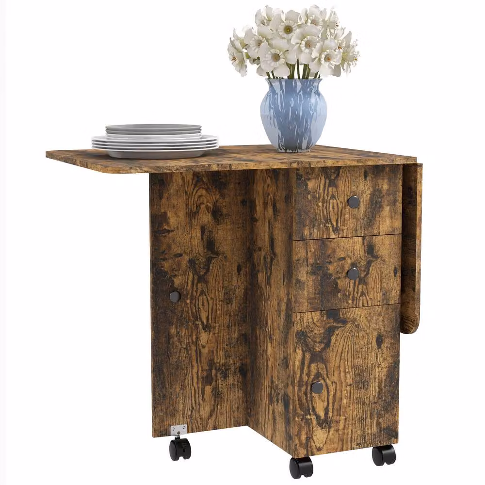 STILVORA Rustic Brown Drop Leaf Dining Table with Storage – 3