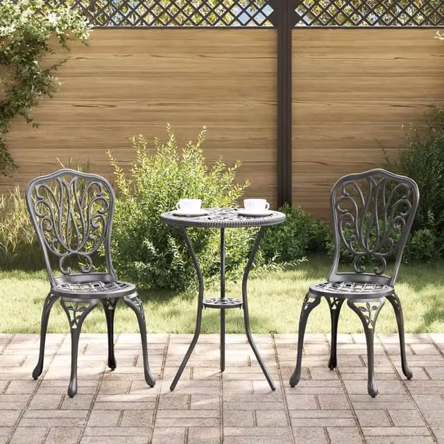 Berkfield Home 3-Piece Classic Garden Bistro Set in Matt Black Cast Metal