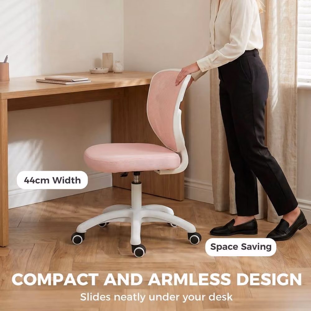 STILVORA Pink Fabric Armless Task Chair with Swivel and Castors, W/D/H: 44 x 43 x 120 cm – 4