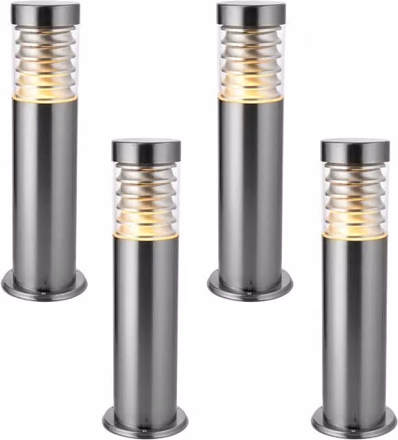 Loops 4 Pack Silver Stainless Steel IP44 Outdoor Bollard Lights for Garden and Terrace – 1