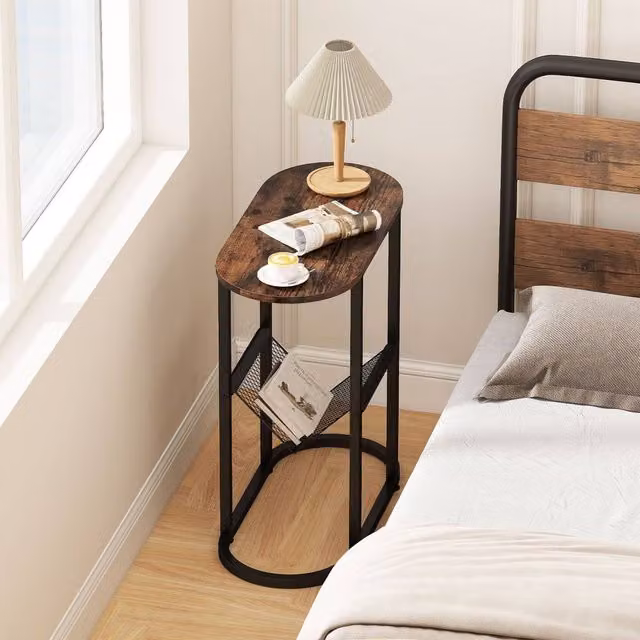 Costway 2-Tier Oval End Table with Magazine Holder in Brown – 1