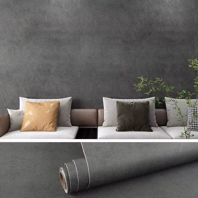 NESTLUNE Concrete Effect Plain Dark Grey Wallpaper, W: 100 cm, H: 15 cm