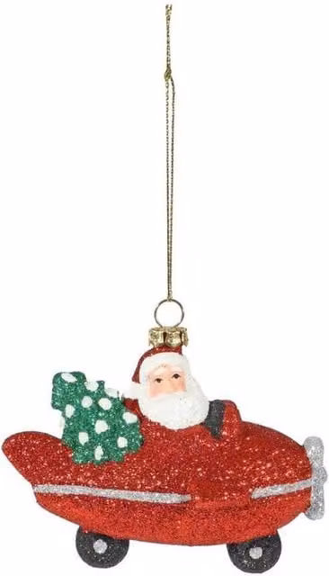 KDMD Santa on Plane Hanging Christmas Decoration, 2 Pack, Red, 9 cm