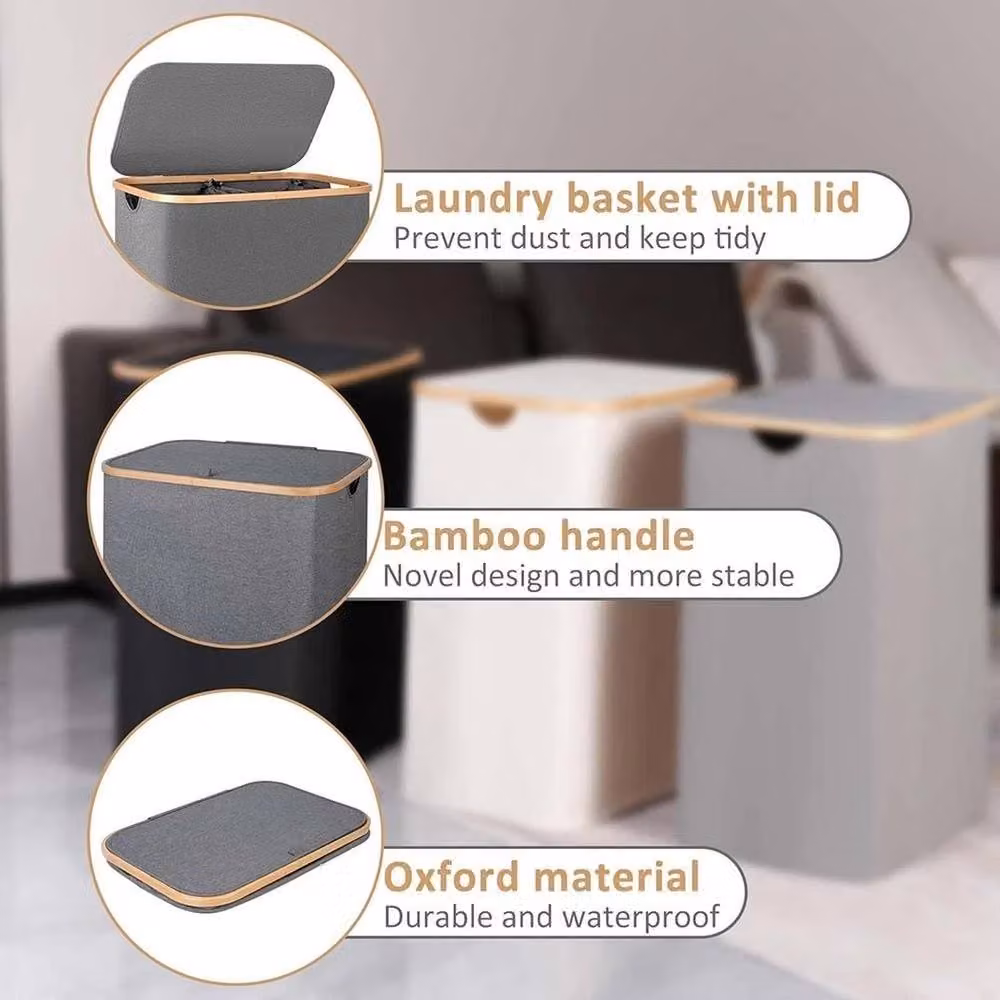 NESTLUNE Grey Collapsible Fabric Laundry Basket for Dirty Clothes Storage – 3