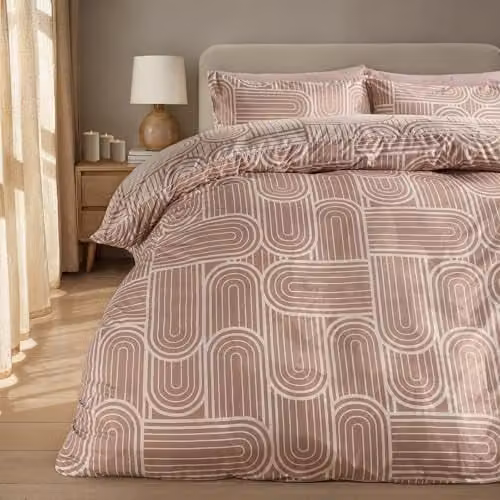 OHS Reversible Arches Print Microfibre Polyester Duvet Cover Set with Pillowcases in Beige and Sand, W/D/H: 180 x 200 cm, Pillowcases: 50 x 75 cm – 1