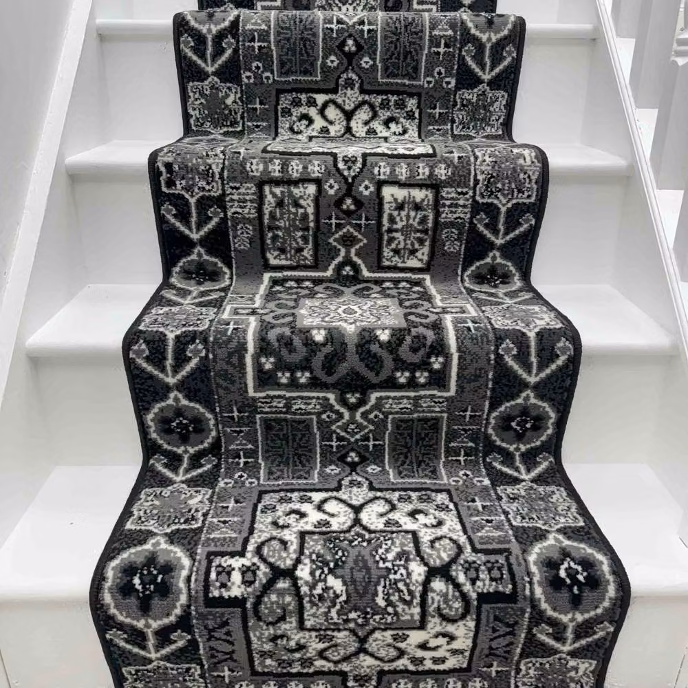runrug Abstract Stair Runner Carpet in Black, W: 60 cm, L: 480 cm – 4