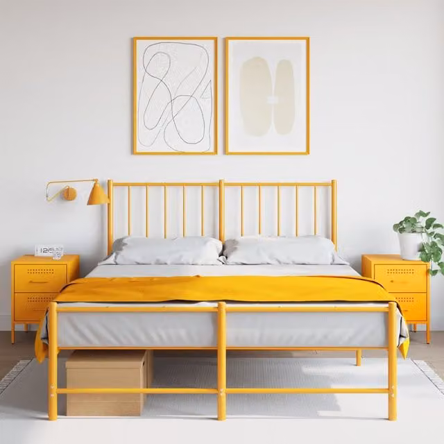 Berkfield Home Set of 2 Mustard Yellow Metal Bedside Cabinets W/D/H: 36 x 39 x 50.5 cm