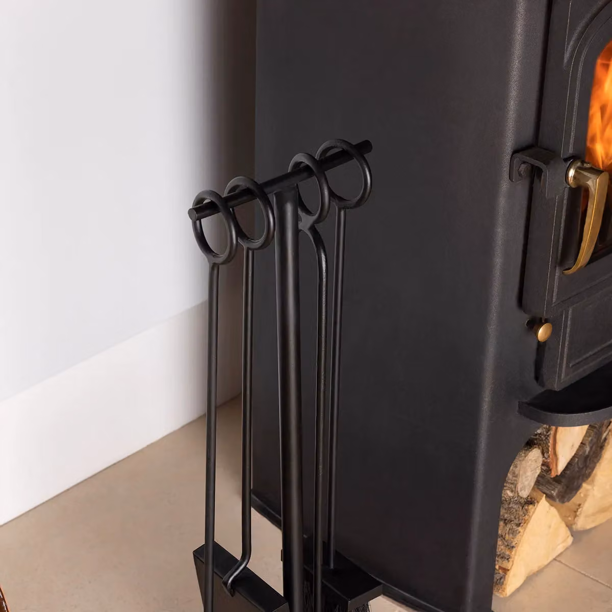 Charles Bentley Redwood Fireside Companion Set in Black and Red with Iron Tool Stand, H 61 x W 20 x D 13 cm – 3