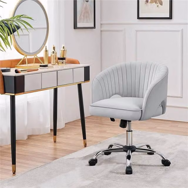 EONLION Modern Grey Velvet Swivel Task Chair for Home Office
