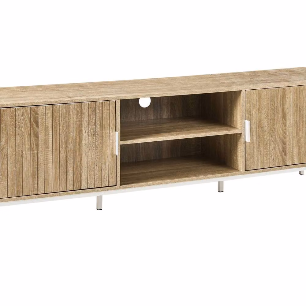 Wyld and Coco Scandinavian Style TV Stand in Light Brown Wood and Metal, Fits up to 54 Inch TVs