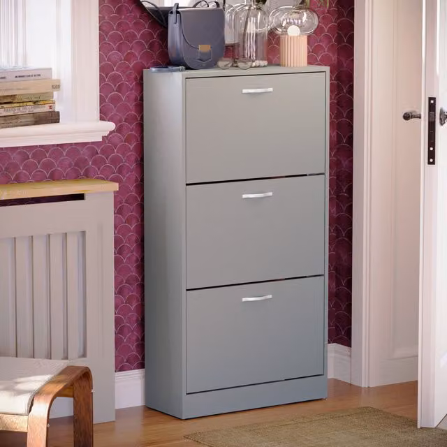 Vida Designs Modern 3 Drawer Shoe Cabinet in Grey