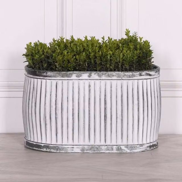 FLAVORA Vintage Ribbed Galvanised Metal Planter Tub in White