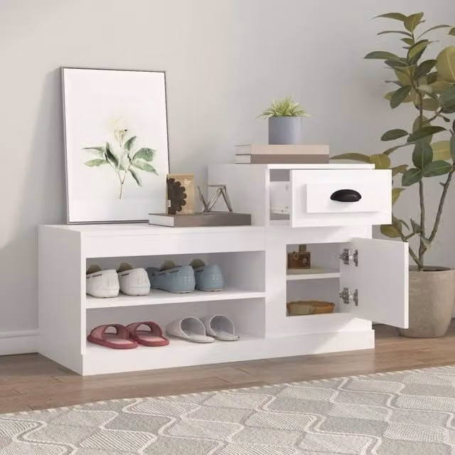Berkfield Home White Modern Shoe Cabinet W: 100 cm, D: 42 cm, H: 60 cm – 1
