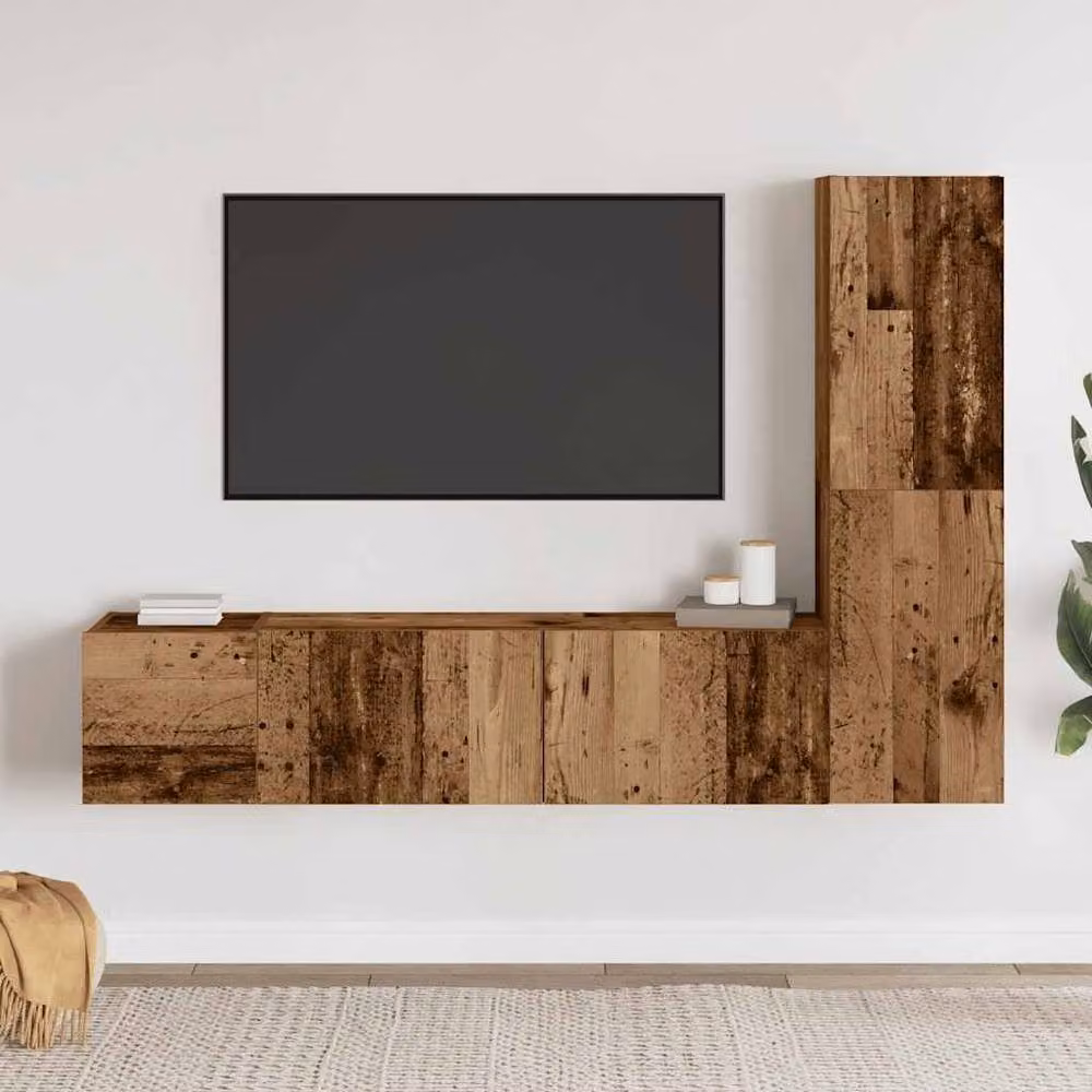 Berkfield Home Modern Wall Mounted TV Cabinet Set of 3 in Brown Old Wood Finish – 2